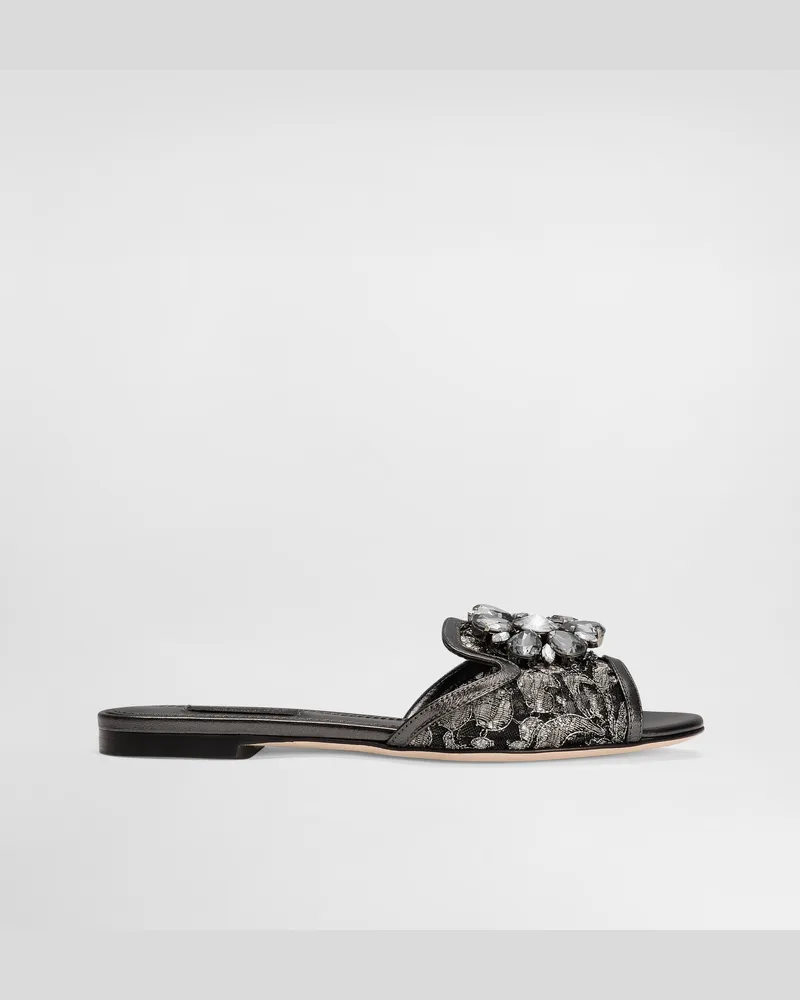 Dolce & Gabbana Sandale Aus Spitze Mit Kristallen - Frau Pantoletten Und Mules Grau Grau