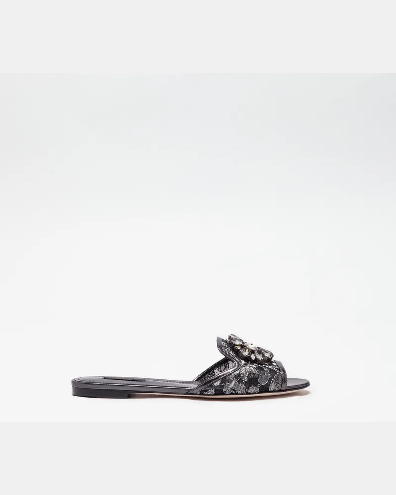 Dolce & Gabbana Sandale Aus Spitze Mit Kristallen - Frau Pantoletten Und Mules Grau Grau