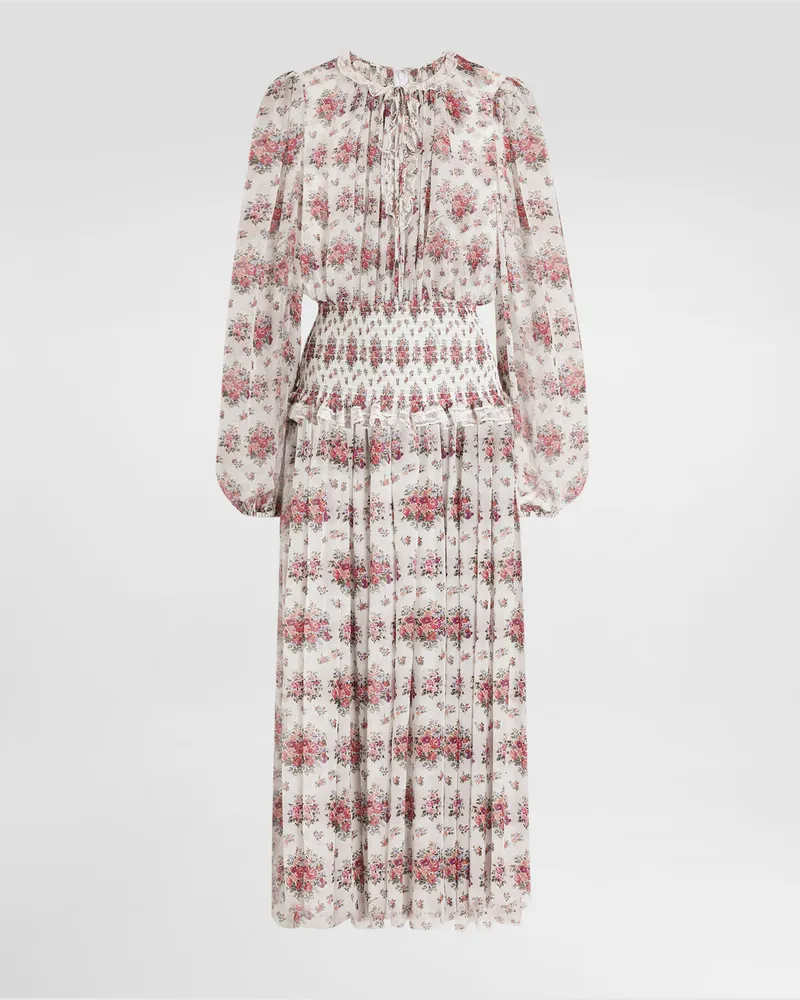 Dolce & Gabbana Small Flower Bouquets-print Long Chiffon Dress - Frau Kleider Mehrfarbig Mehrfarbig