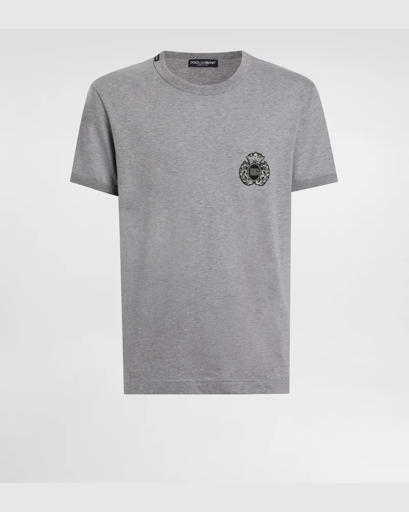 Dolce & Gabbana Baumwoll-t-shirt Mit Wappenpatch - Mann T-shirts Und Polos Grau Grau