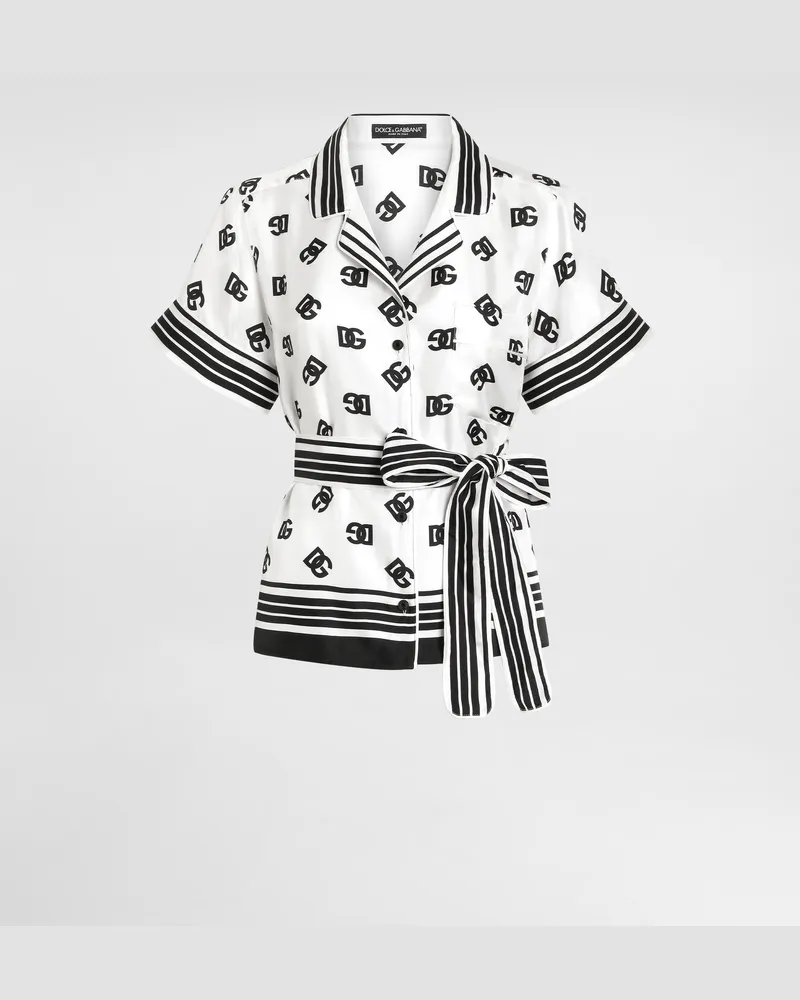 Dolce & Gabbana Bluse Aus Seidentwill Mit Dg-print Allover - Frau Blusen Und Tops Drucken Drucken