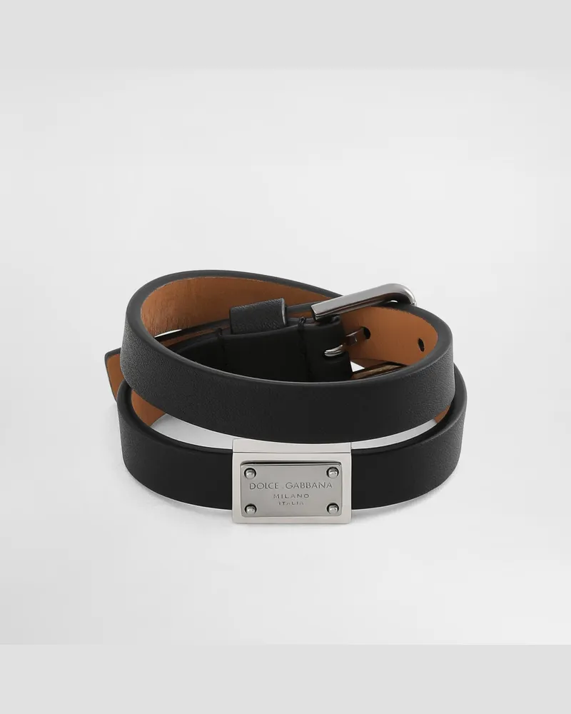 Dolce & Gabbana Armband Aus Kalbsleder - Mann Bijoux Schwarz Leder Schwarz