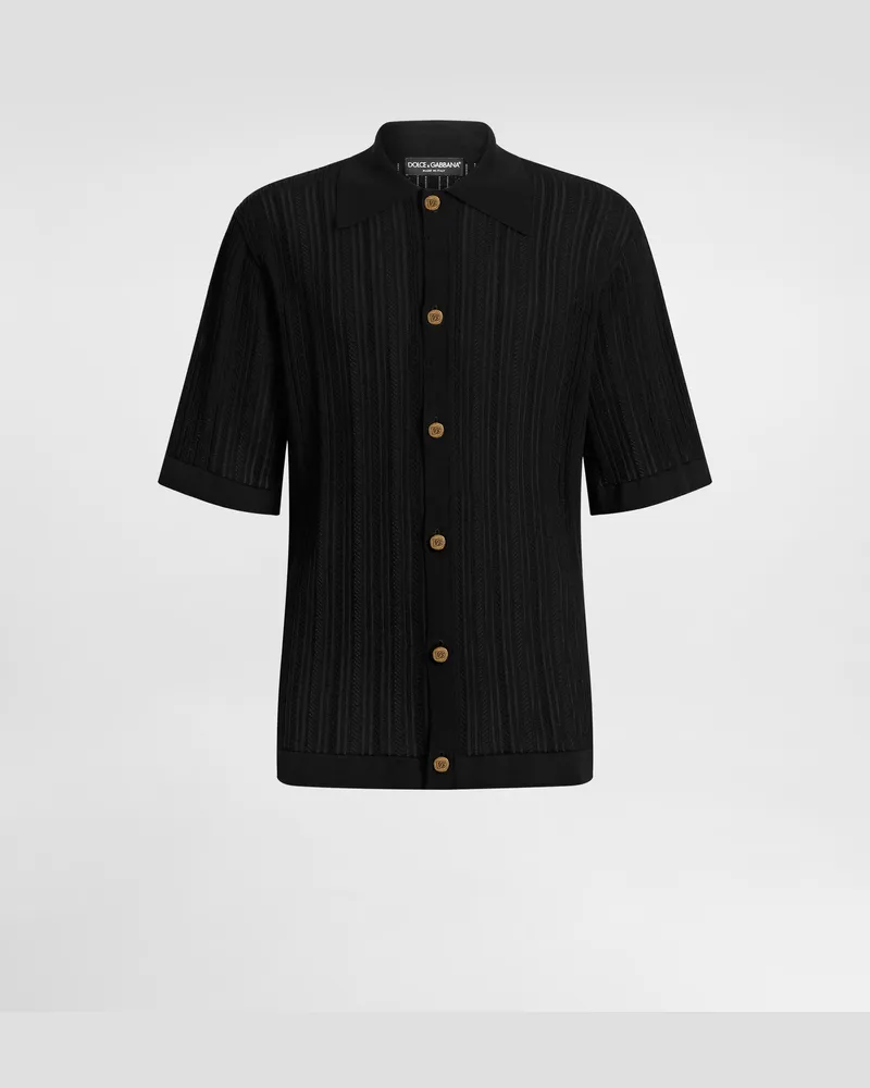 Dolce & Gabbana Hemd Aus Baumwolle Mit Lochmuster - Mann Strickwaren Schwarz Black