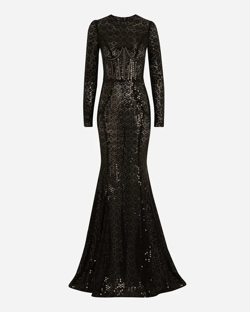 Dolce & Gabbana Langes Paillettenkleid Im Meerjungfrauenstil - Frau Kleider Schwarz Schwarz