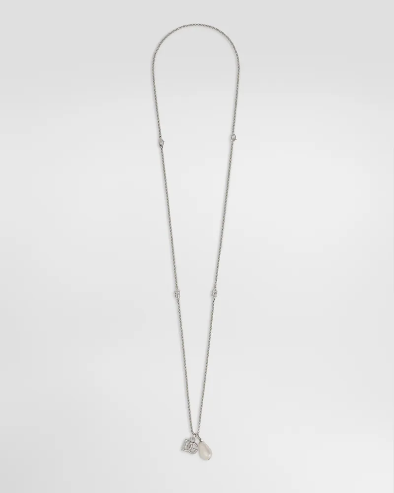 Dolce & Gabbana Halskette Mit Tropfen Und Dg-logo - Mann Bijoux Silber Metall Silber