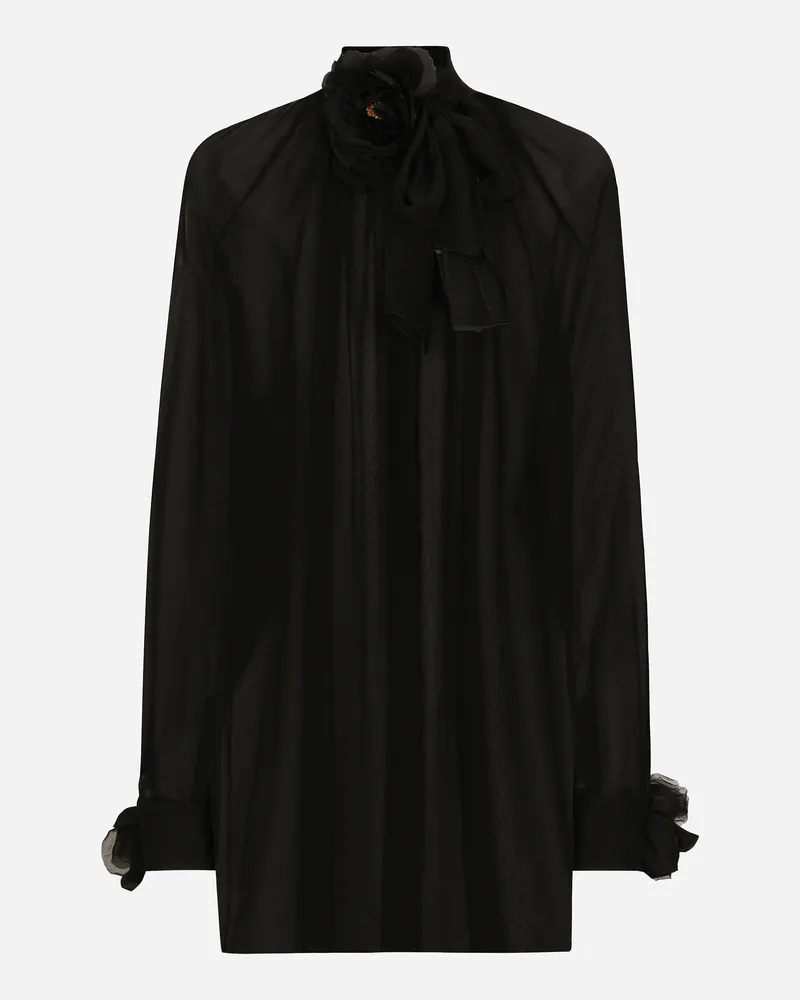 Dolce & Gabbana Bluse Aus Chiffon Mit Schluppenkragen - Frau Blusen Und Tops Schwarz Seide Black