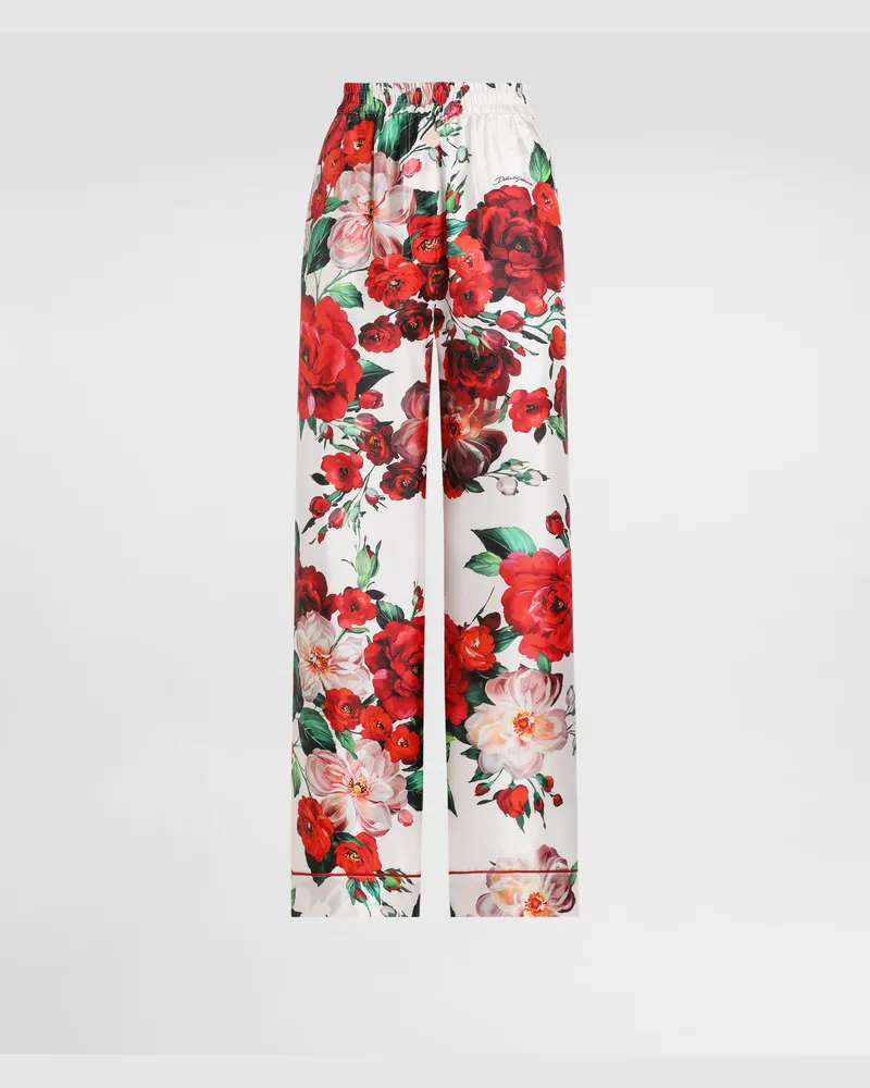 Dolce & Gabbana Hose Im Pyjamastil Aus Satin Rosenprint - Frau Hosen Und Shorts Drucken Drucken