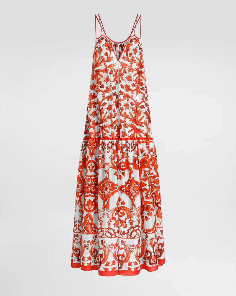 Dolce & Gabbana Kleid Aus Habotai-seide Mit Majolika-print - Frau Kleider Mehrfarbig Mehrfarbig