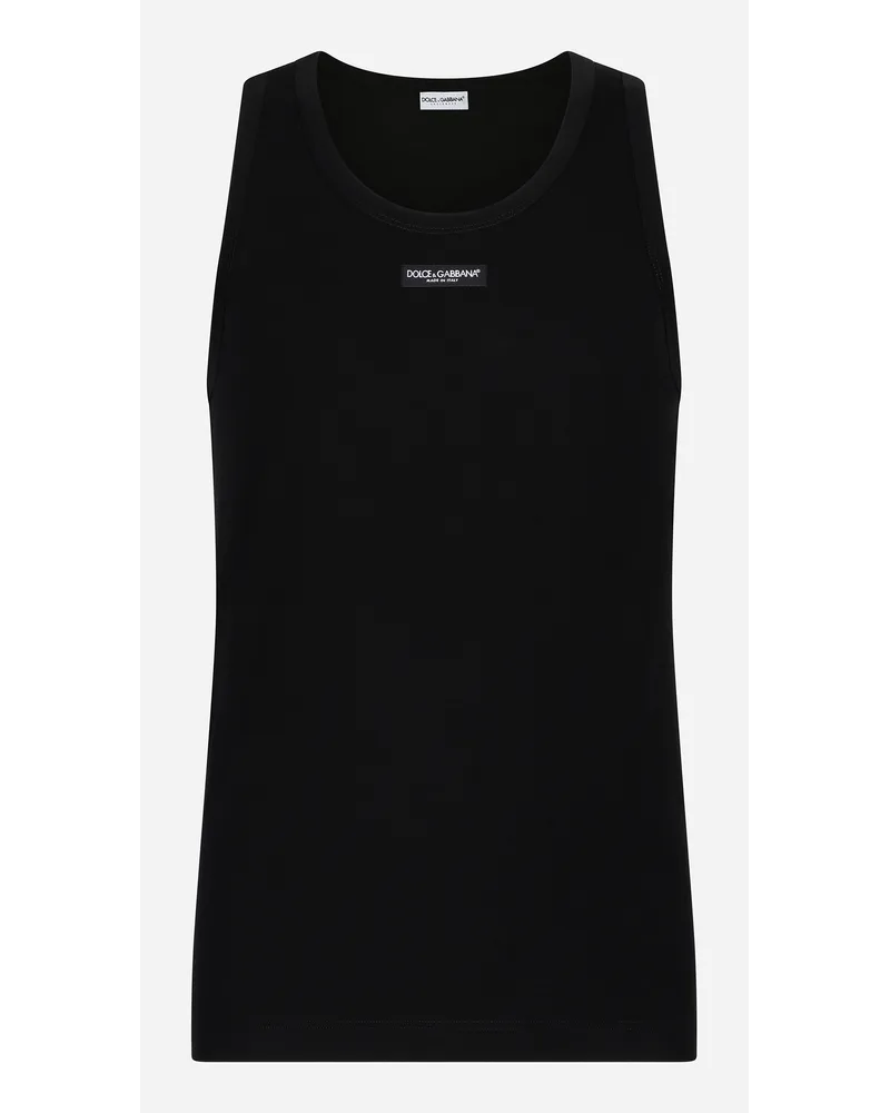 Dolce & Gabbana Two Way Stretch Cotton Tank Top With Logo Label Schwarz