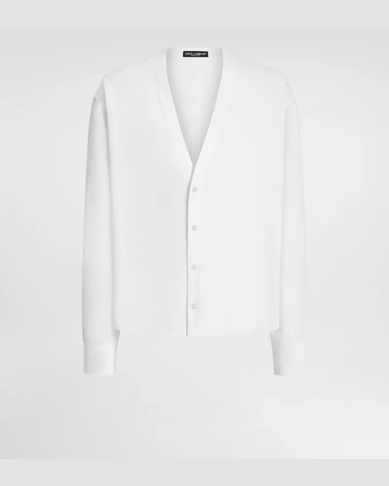 Dolce & Gabbana Langarmhemd Aus Leinen Mit Verschluss Im Cardiganstil - Mann Hemden Wei� Leinen Weiss