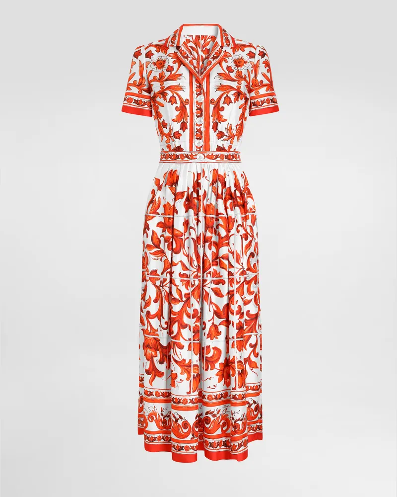 Dolce & Gabbana Kleid Aus Twill Mit Majolika-print - Frau Kleider Mehrfarbig Multicolor