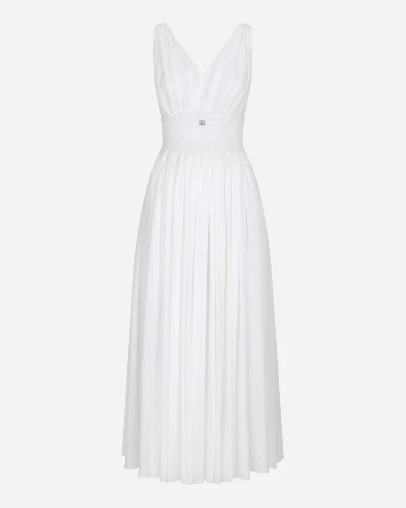 Dolce & Gabbana Longuette-kleid Mit V-ausschnitt Aus Seidengeorgette - Frau Kleider Wei� Seide Weiss