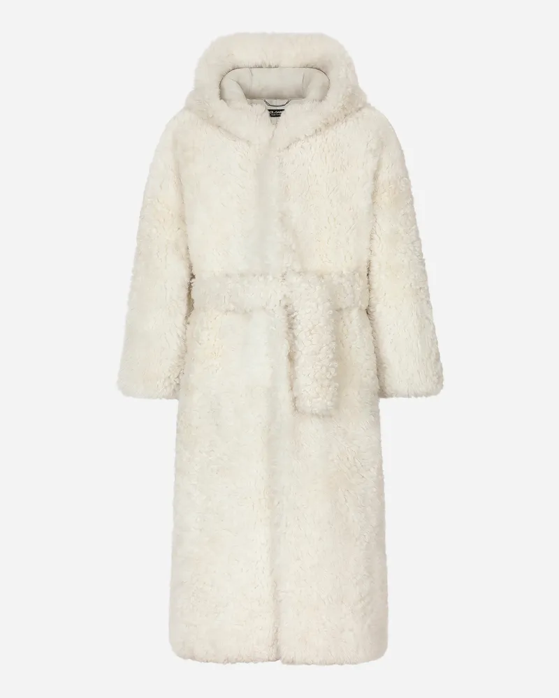 Dolce & Gabbana Shearling-mantel Mit Kapuze Und Fellseite Nach Außen - Mann Mäntel Und Jacken Wei� Leder Weiss