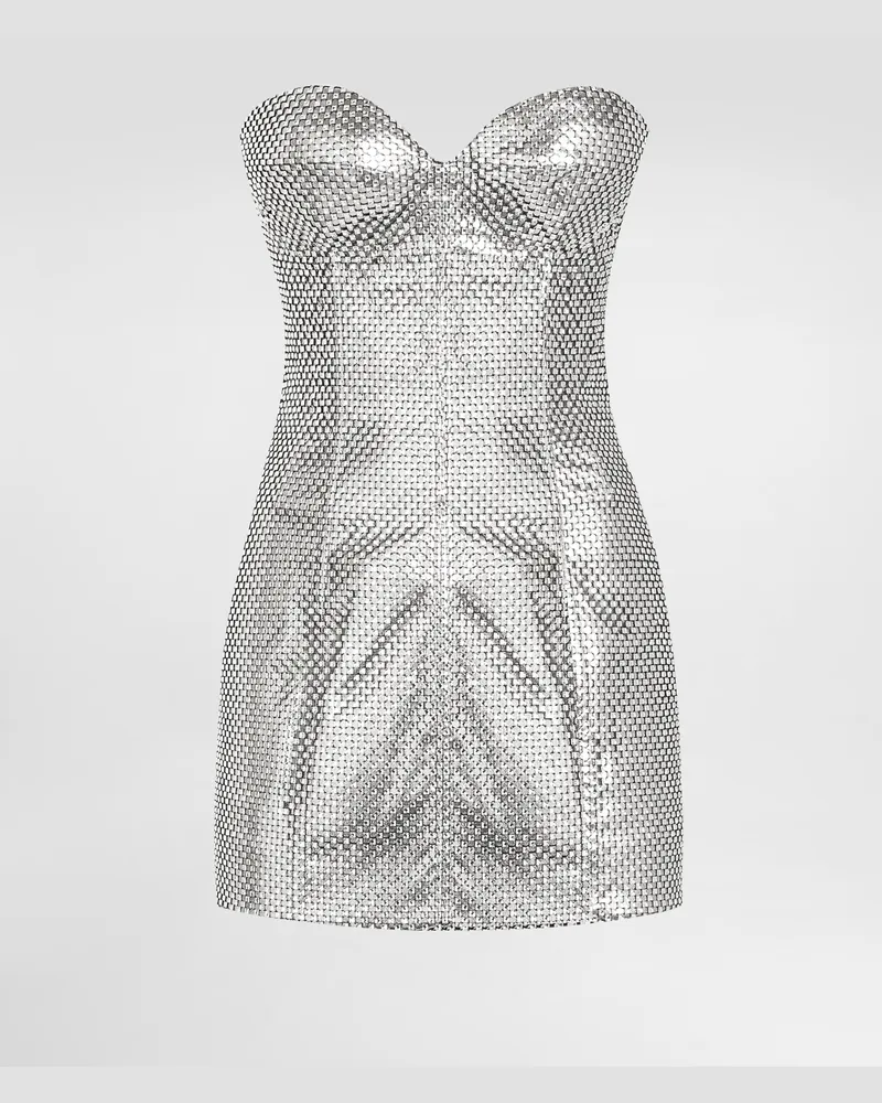 Dolce & Gabbana Strapless Mesh Dress - Frau Kleider Silber Silver