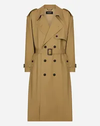 Dolce & Gabbana Zweireihiger Trenchcoat aus Baumwolle Beige