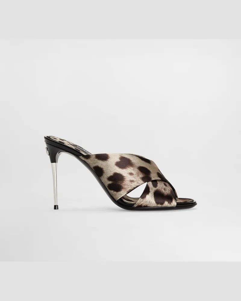 Dolce & Gabbana Mule Aus Satin Leoprint - Frau Pantoletten Und Mules Animalprint Drucken
