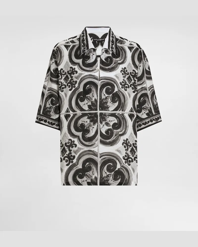 Dolce & Gabbana Hawaiihemd Aus Leinen Mit Majolika-print - Mann Hemden Mehrfarbig Mehrfarbig