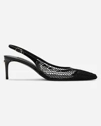 Dolce & Gabbana Slingback aus Netzgewebe und Lackleder Schwarz