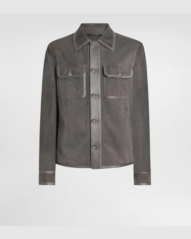 Dolce & Gabbana Jacke Aus Lammleder Mit Lochmuster - Mann Mäntel Und Jacken Grau Grau