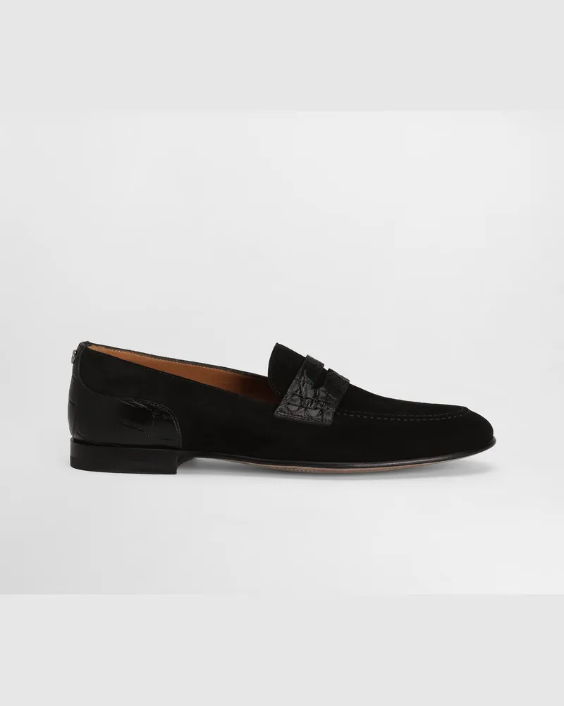 Dolce & Gabbana Split Calfskin And Alligator Slippers - Mann Driver Und Mokassins Schwarz Black