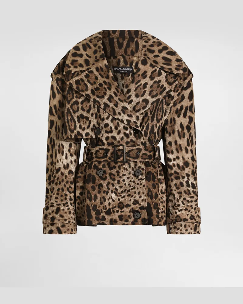 Dolce & Gabbana Jacke Aus Baumwoll-drill Mit Leo-print - Frau Mäntel Und Jacken Animalprint Print