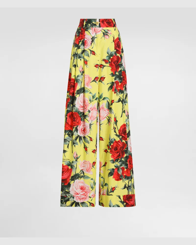 Dolce & Gabbana Palazzohose Aus Baumwolle Bouquet-print - Frau Hosen Und Shorts Drucken Drucken