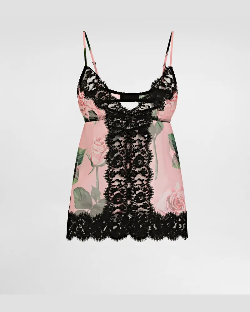 Dolce & Gabbana Dessous-top Aus Chiffon Und Spitze Rosenprint - Frau Unterwäsche Drucken Drucken