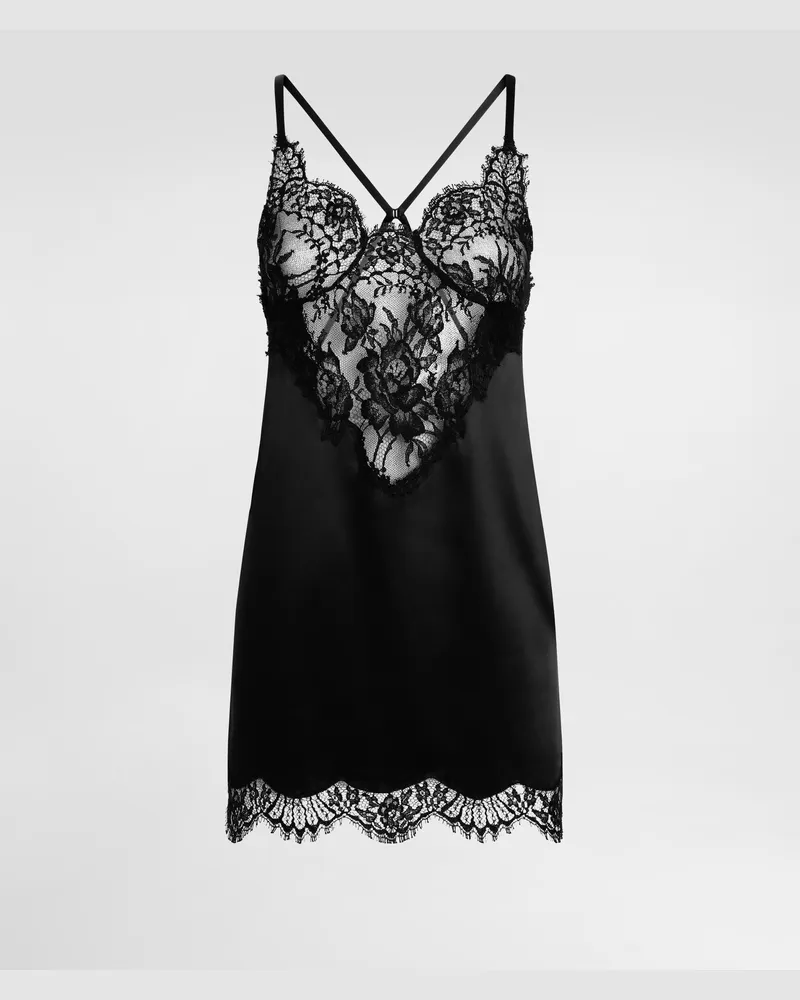 Dolce & Gabbana Unterkleid Aus Satin Und Spitze - Frau Unterwäsche Schwarz Schwarz