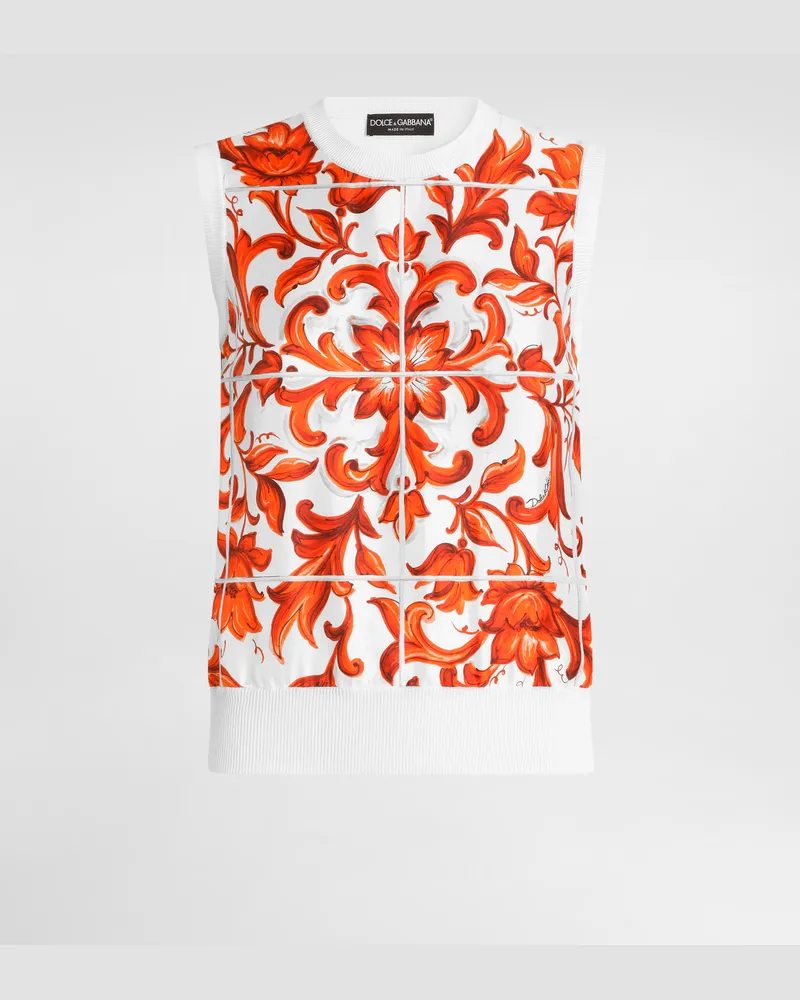 Dolce & Gabbana Tanktop Aus Seide Und Twill Mit Majolika-print - Frau Blusen Und Tops Mehrfarbig Mehrfarbig