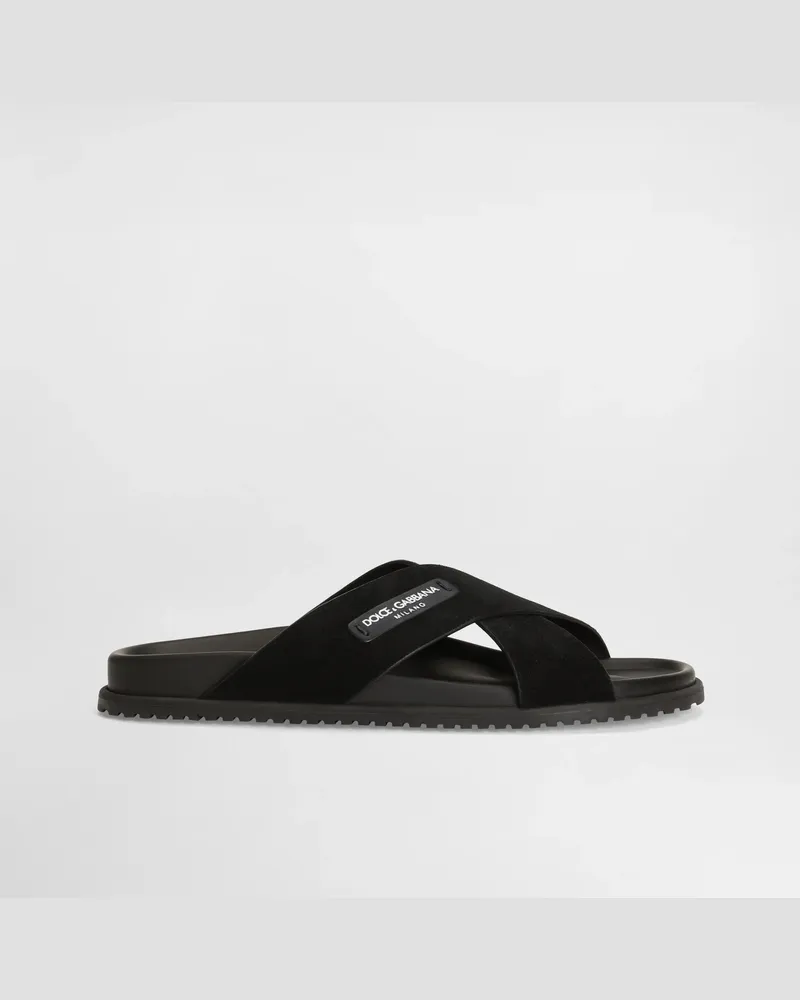 Dolce & Gabbana Sandalen Aus Spaltleder - Mann Sandalen Und Slides Schwarz Schwarz