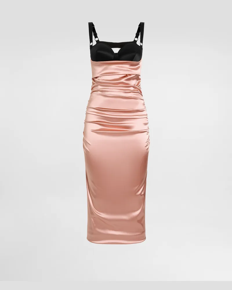 Dolce & Gabbana Longuettekleid Aus Drapiertem Satin Mit Bh-körbchen - Frau Kleider Beige Satin Beige