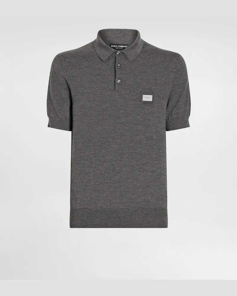 Dolce & Gabbana Poloshirt Aus Wolle Mit Logoplakette - Mann Strickwaren Grau Wolle Grau