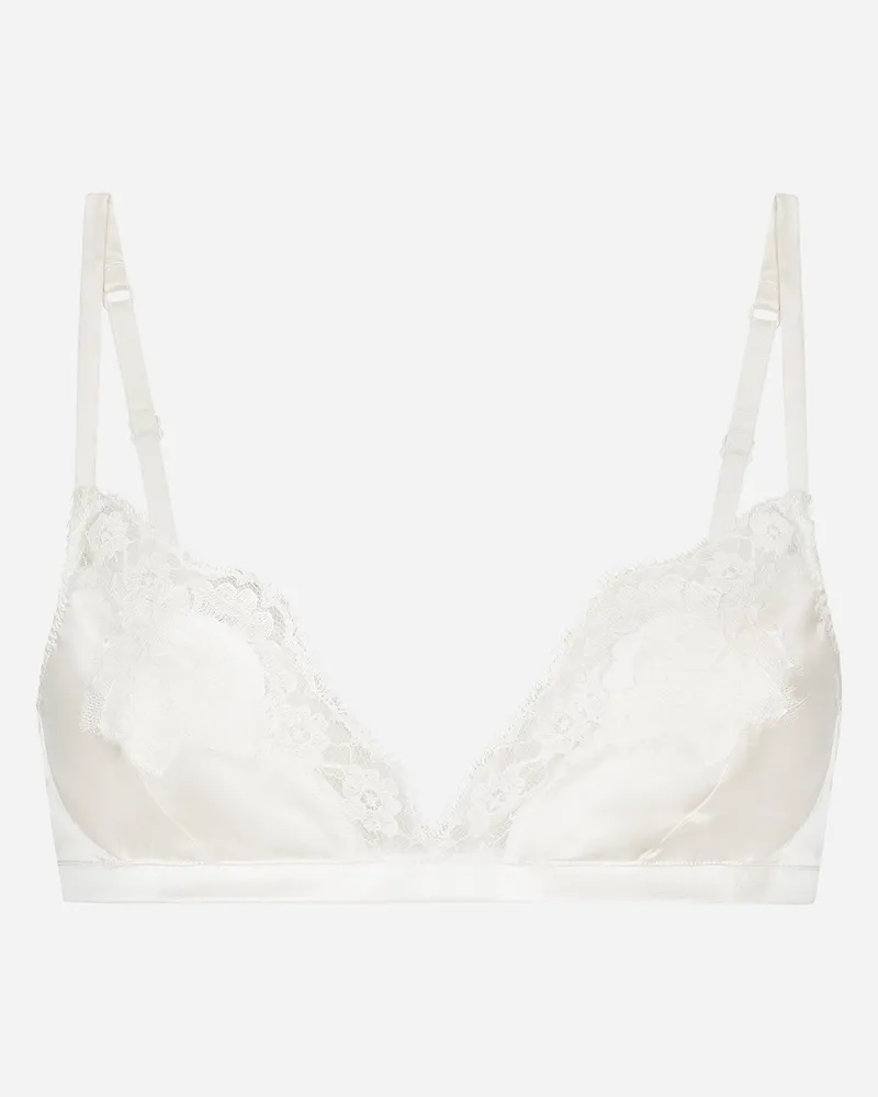 Dolce & Gabbana Der Bügellose Soft-cup-bh Aus Elastischem Seidensatin Mit Edlen Details Aus Baumwollspitze Hat Eine Bequeme Passform: - Frau Unterwäsche Wei� Seide Weiss
