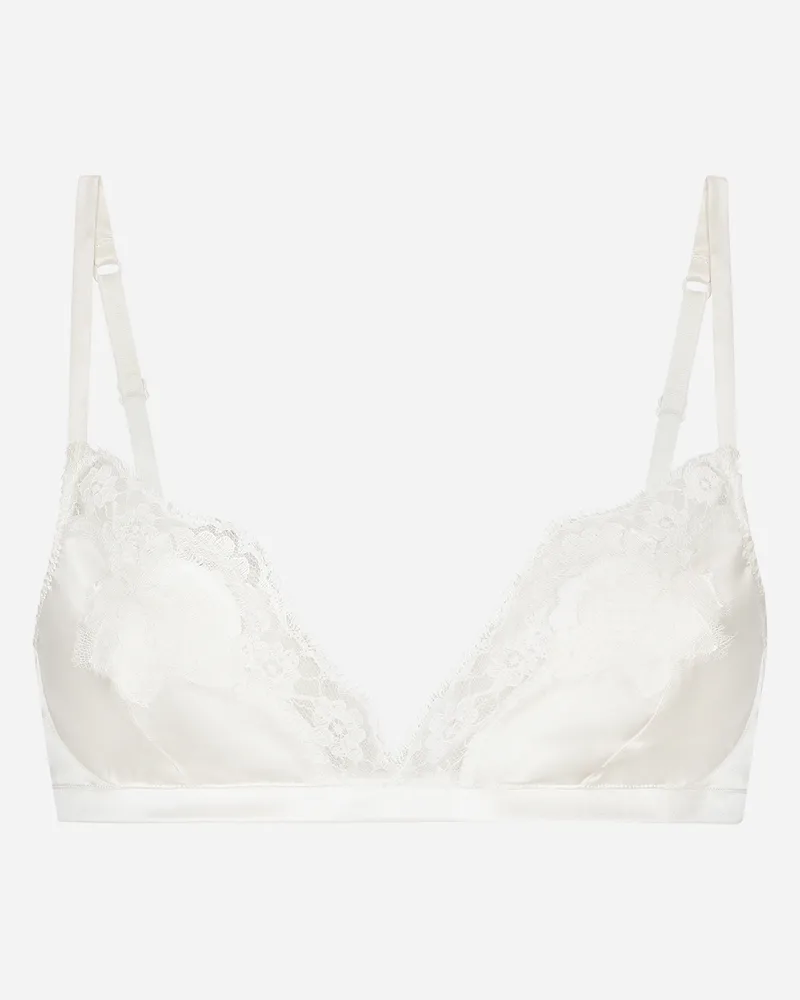 Dolce & Gabbana Soft-cup-bh Aus Satin Mit Spitze - Frau Unterwäsche Wei� Seide Weiss