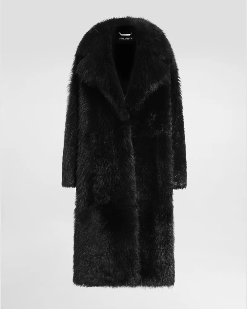 Dolce & Gabbana Single-breasted Shearling Coat - Frau Mäntel Und Jacken Schwarz Black
