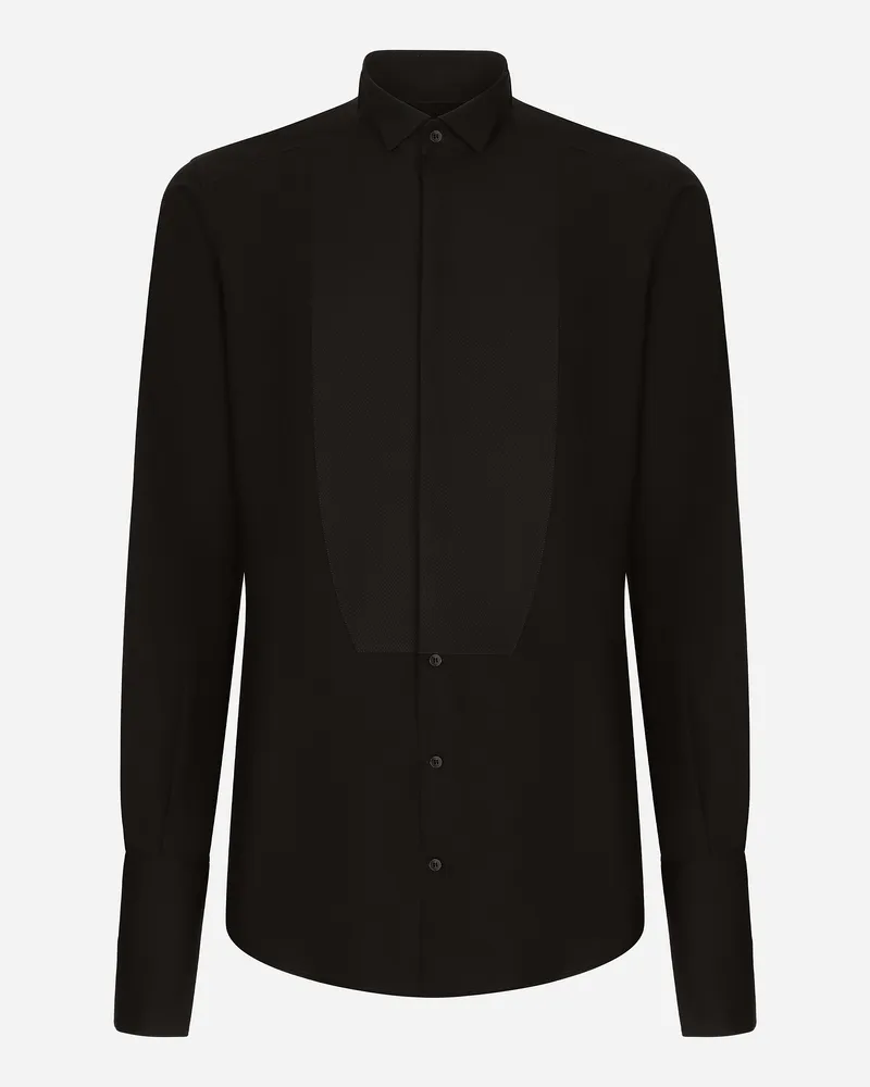 Dolce & Gabbana Smokinghemd Gold Baumwollpopeline - Mann Hemden Schwarz Baumwolle Schwarz
