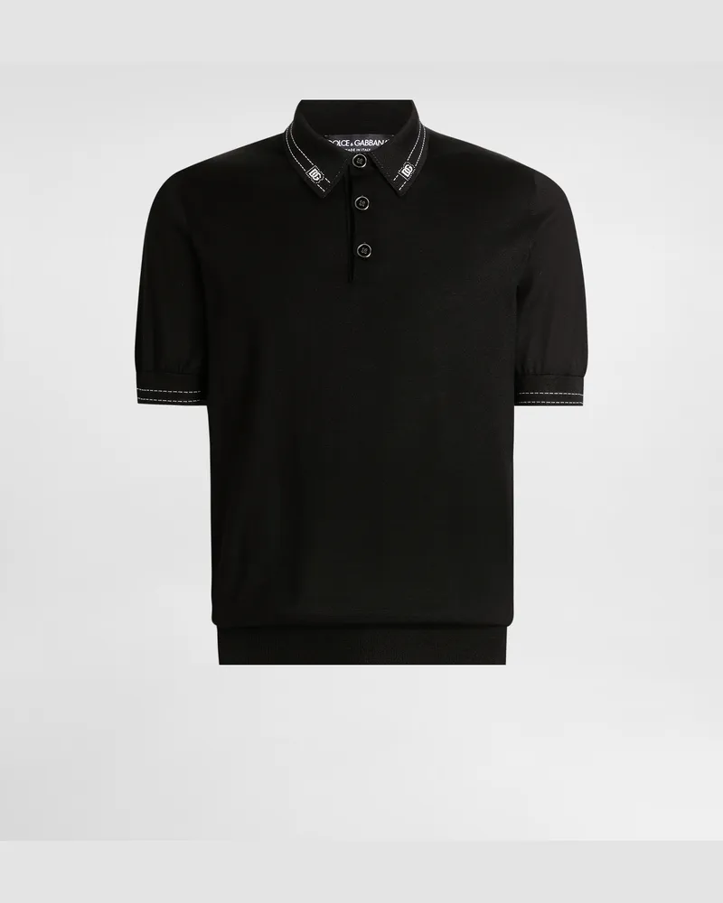 Dolce & Gabbana Silk Polo Shirt - Mann Strickwaren Schwarz Black