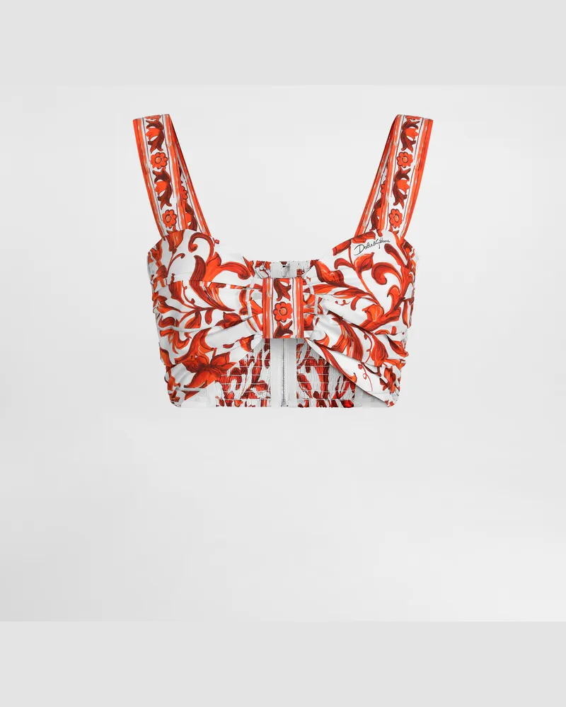 Dolce & Gabbana Bustier-top Aus Popeline Mit Majolika-print - Frau Blusen Und Tops Mehrfarbig Mehrfarbig