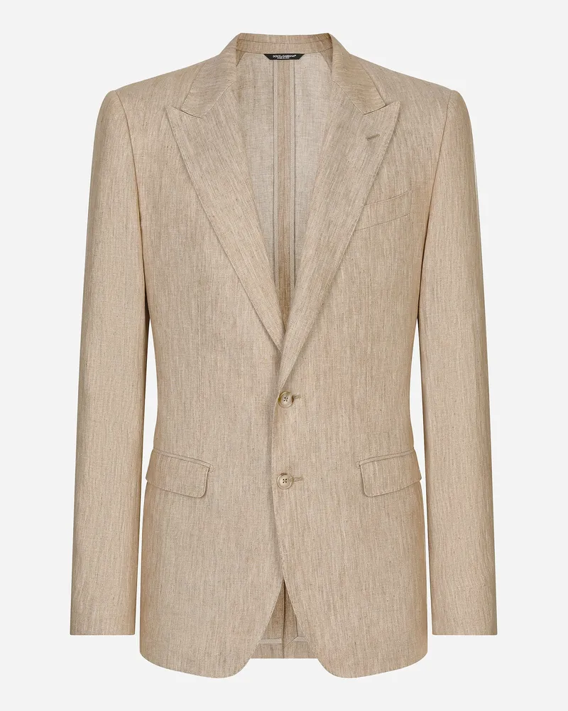 Dolce & Gabbana Einreihige Jacke Taormina Aus Leinen - Mann Anzüge Und Blazer Beige Mehrfarbig