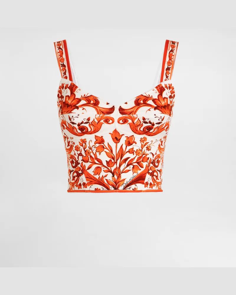 Dolce & Gabbana Bustier-top Aus Charmeuse Mit Majolika-print - Frau Blusen Und Tops Mehrfarbig Mehrfarbig