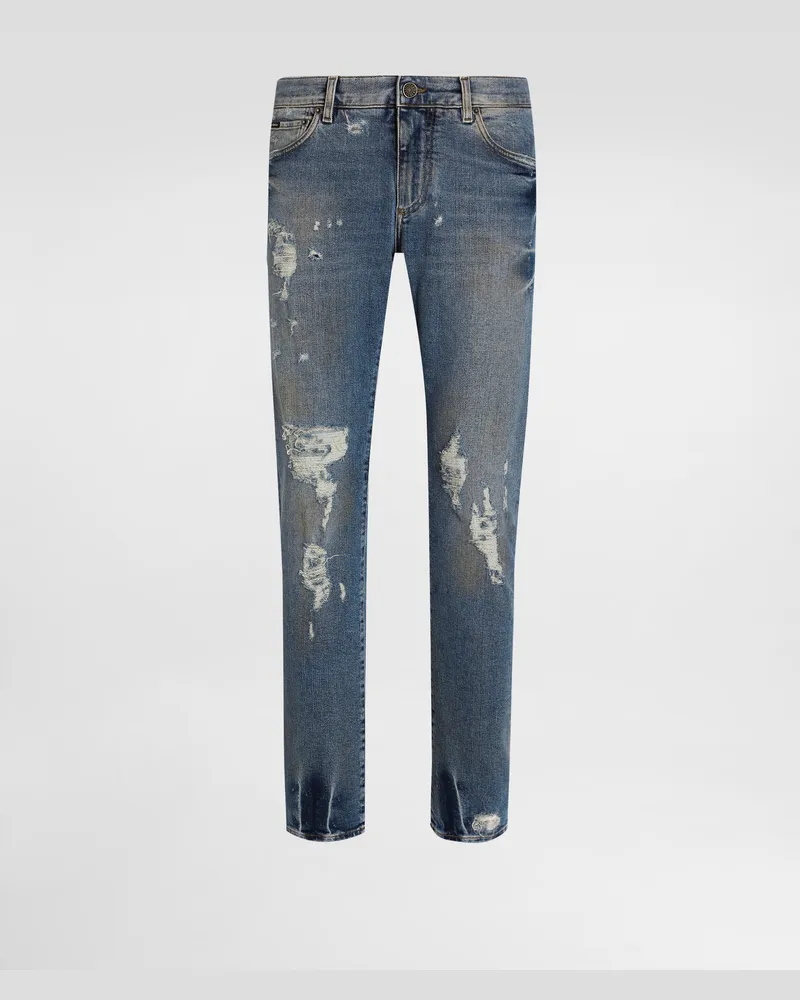 Dolce & Gabbana Jeans Slim Aus Baumwollstretch Mit Plakette - Mann Jeans Mehrfarbig Mehrfarbig
