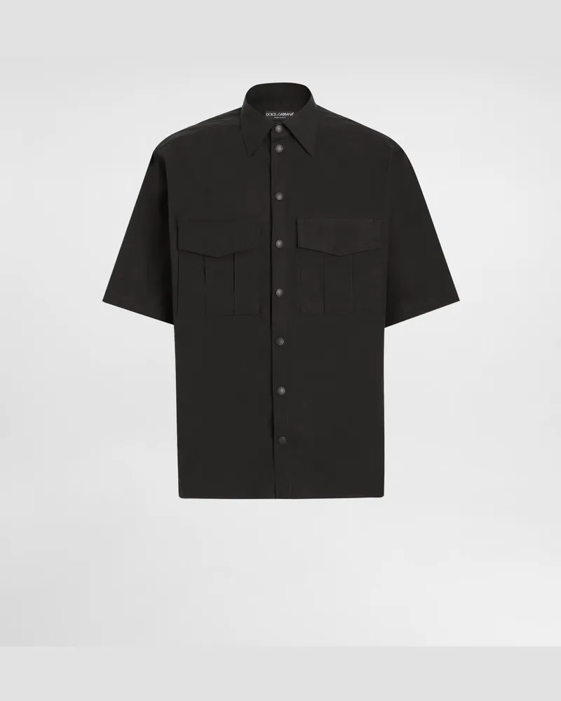 Dolce & Gabbana Hemd Aus Popeline Mit Plakette - Mann Hemden Schwarz Schwarz
