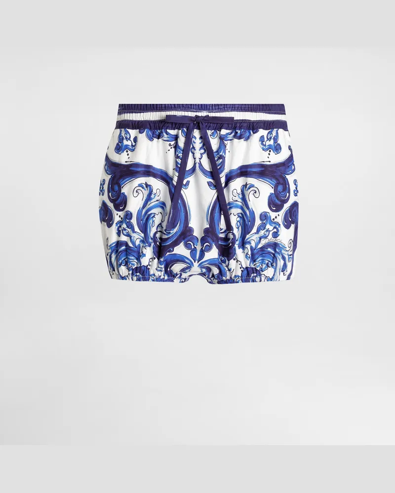 Dolce & Gabbana DG EXCLUSIVE  Shorts Aus Popeline Mit Majolika-print - Frau Hosen Und Shorts Drucken Drucken
