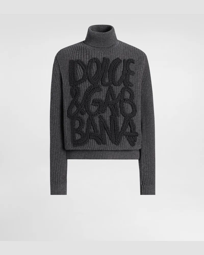 Dolce & Gabbana Rollkragenpullover Aus Wolle Mit Stickerei - Mann Strickwaren Grau Grau