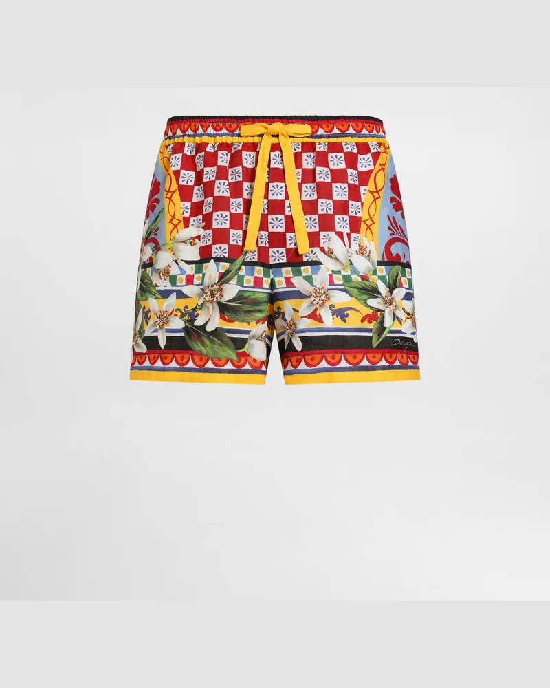 Dolce & Gabbana Bermudashorts Aus Leinen Mit Carretto-print - Mann Hosen Und Shorts Mehrfarbig Mehrfarbig