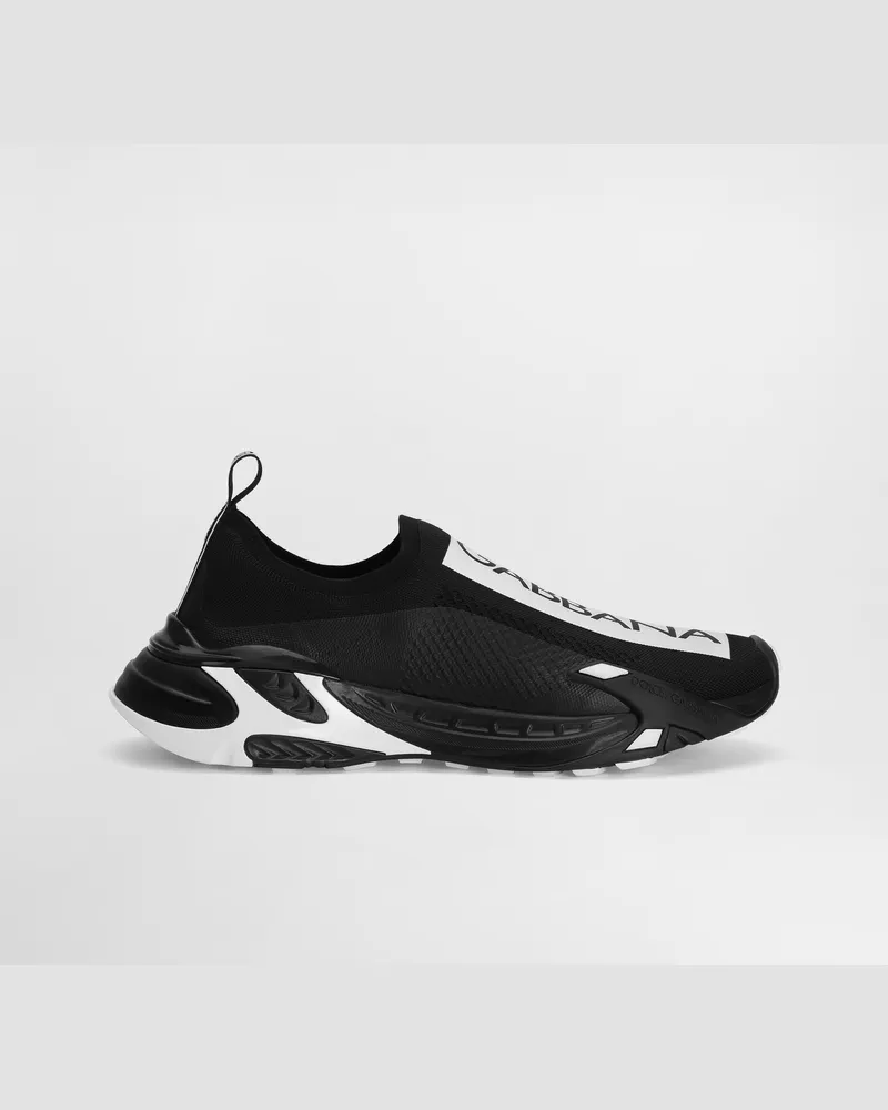 Dolce & Gabbana Sorrento Sneaker Aus Stretchjersey Mit Logo - Mann Sneakers Schwarz Stoff Mehrfarbig