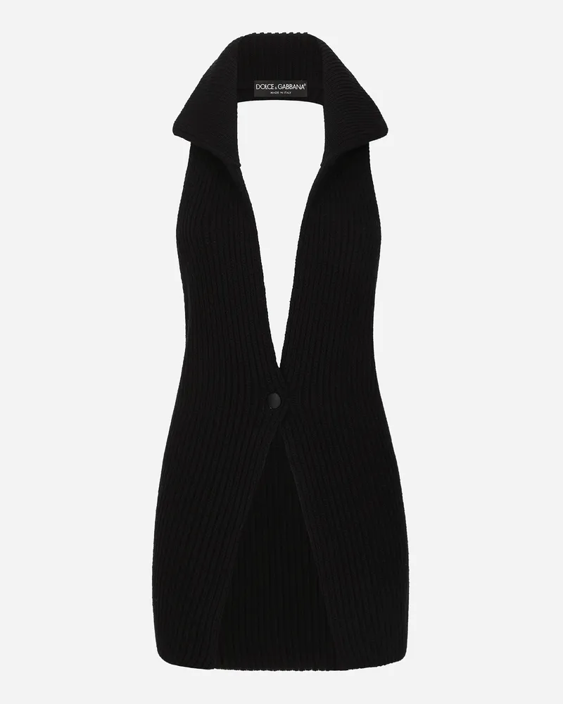 Dolce & Gabbana Lange Wollweste Aus Geripptem Patentstrick - Frau Blazer Schwarz Schwarz