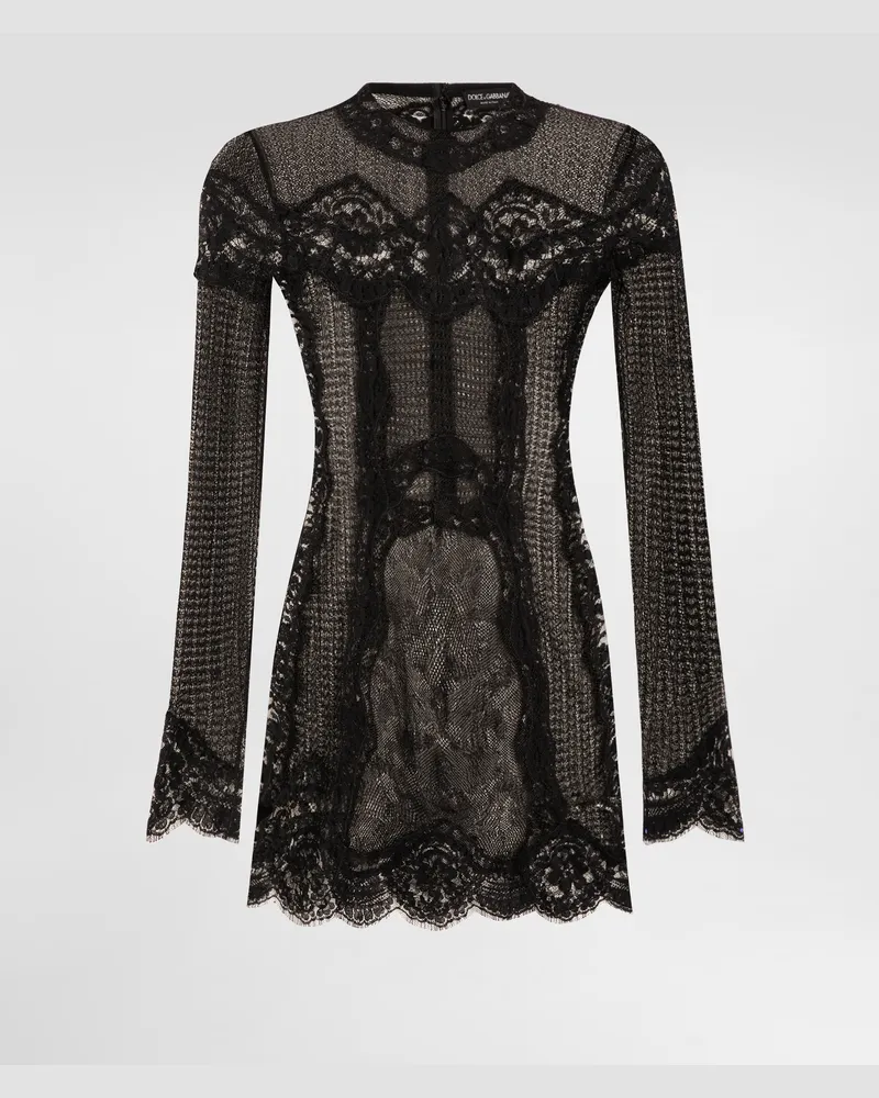 Dolce & Gabbana Knitted Dress With Lace - Frau Kleider Schwarz Black