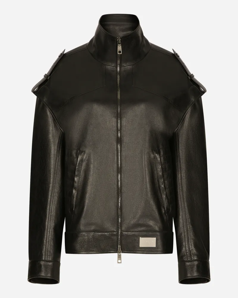 Dolce & Gabbana Oversize-jacke Aus Stierleder - Frau Mäntel Und Jacken Schwarz Leder Schwarz