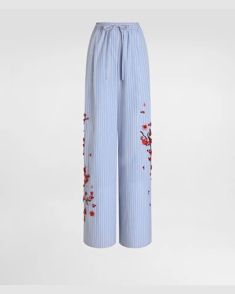 Dolce & Gabbana Poplin Trousers With Cherry Tree Embroidery - Frau Hosen Und Shorts Mehrfarbig Multicolor